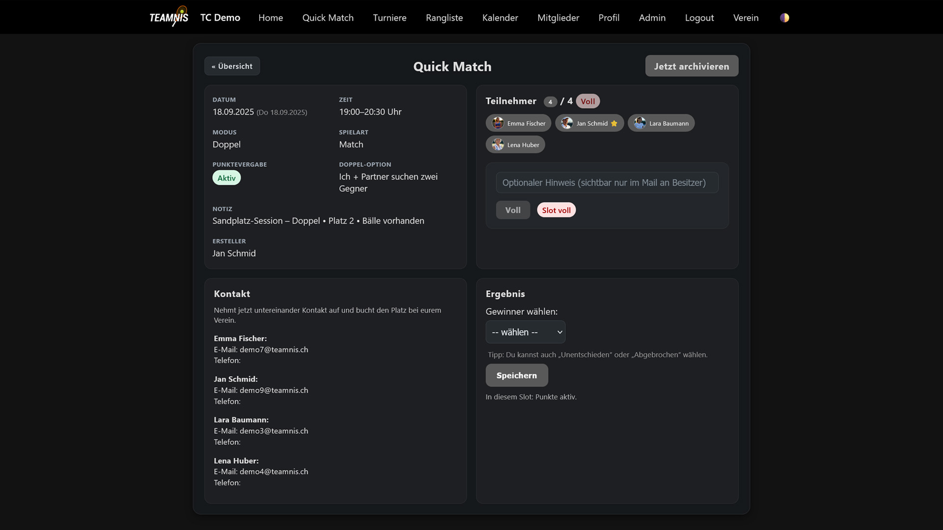 QuickMatch – Dark Ansicht